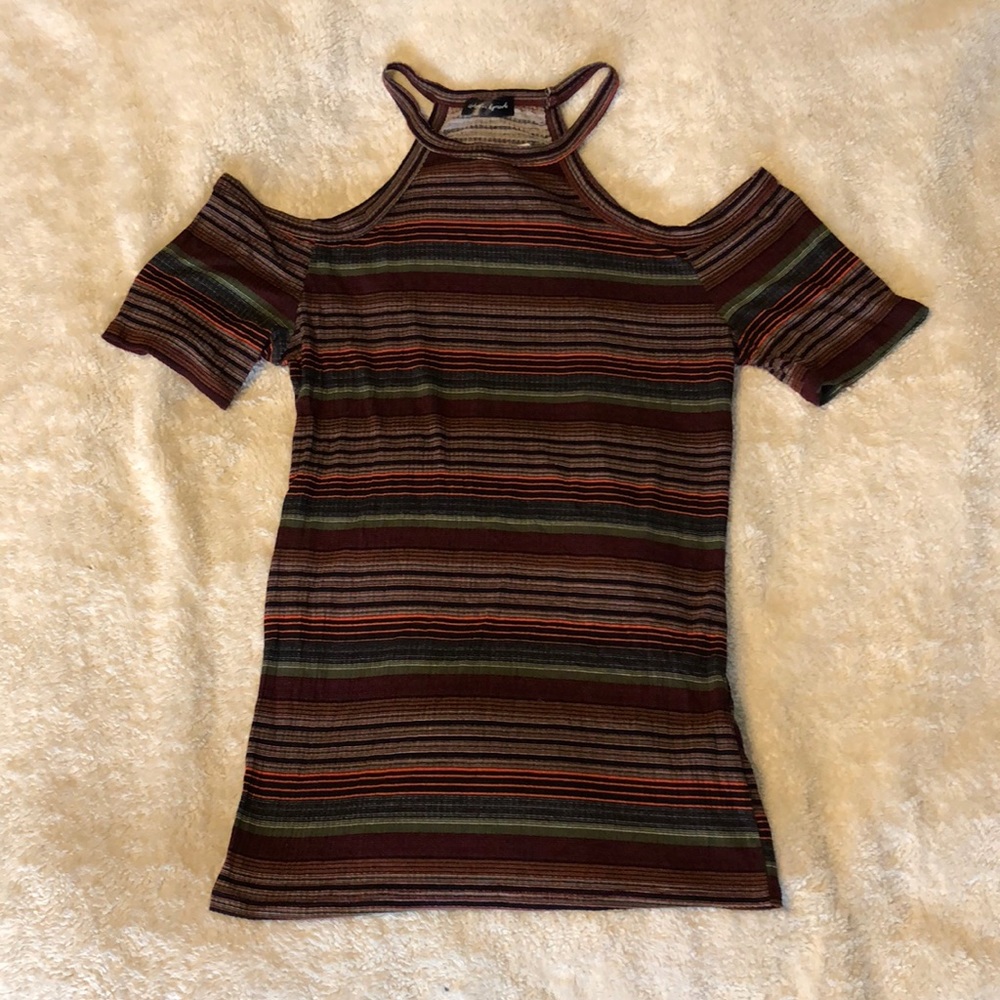 Striped Halter Cold-Shoulder Tank Top